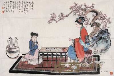 顾炳鑫 1996年作 对奕图 镜心 68×101cm